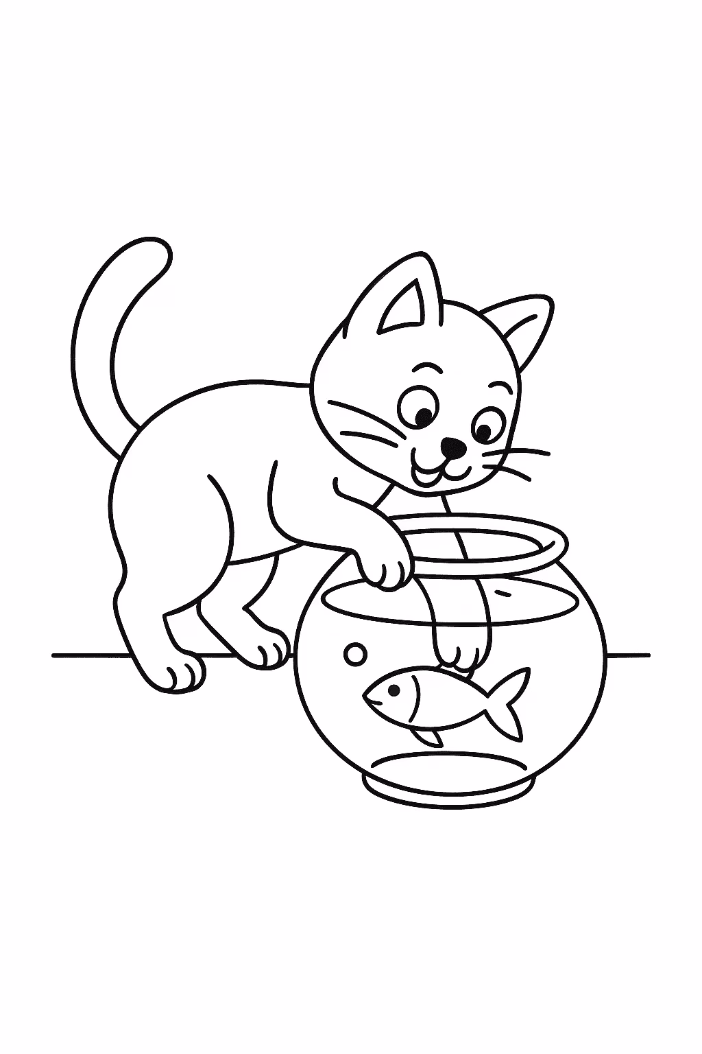 Gato pescando para colorir — desenho para imprimir