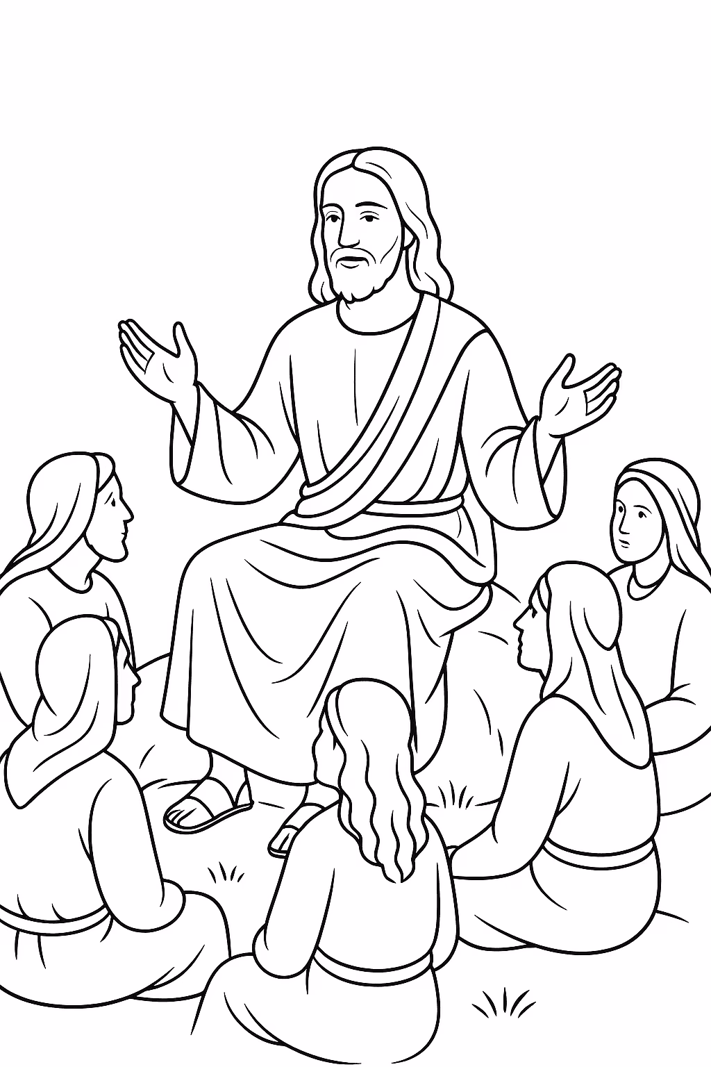 Jesus ensinando para colorir — desenho para imprimir