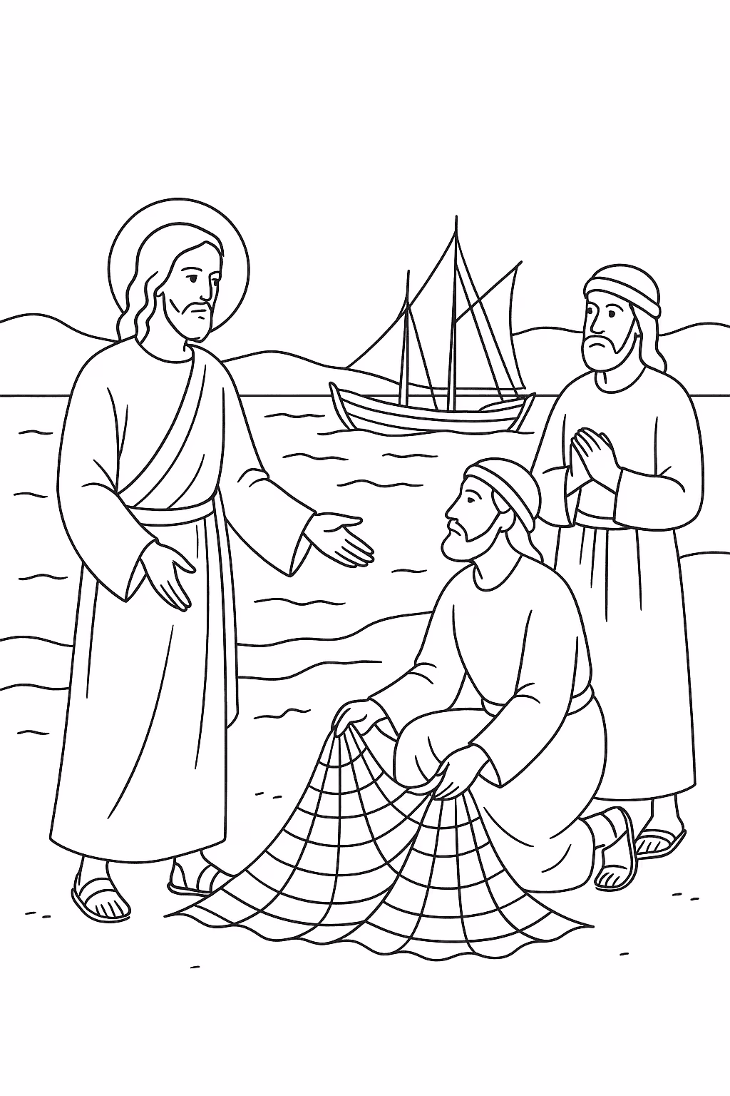 Jesus pescadores para colorir — desenho para imprimir