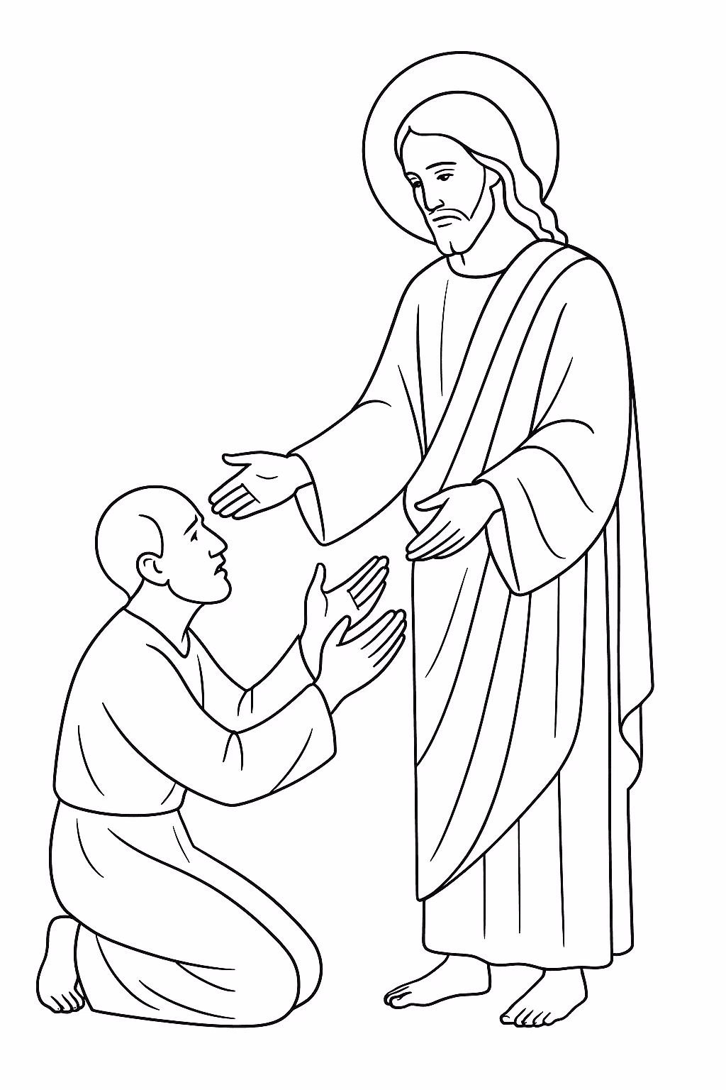Jesus cura para colorir — desenho para imprimir