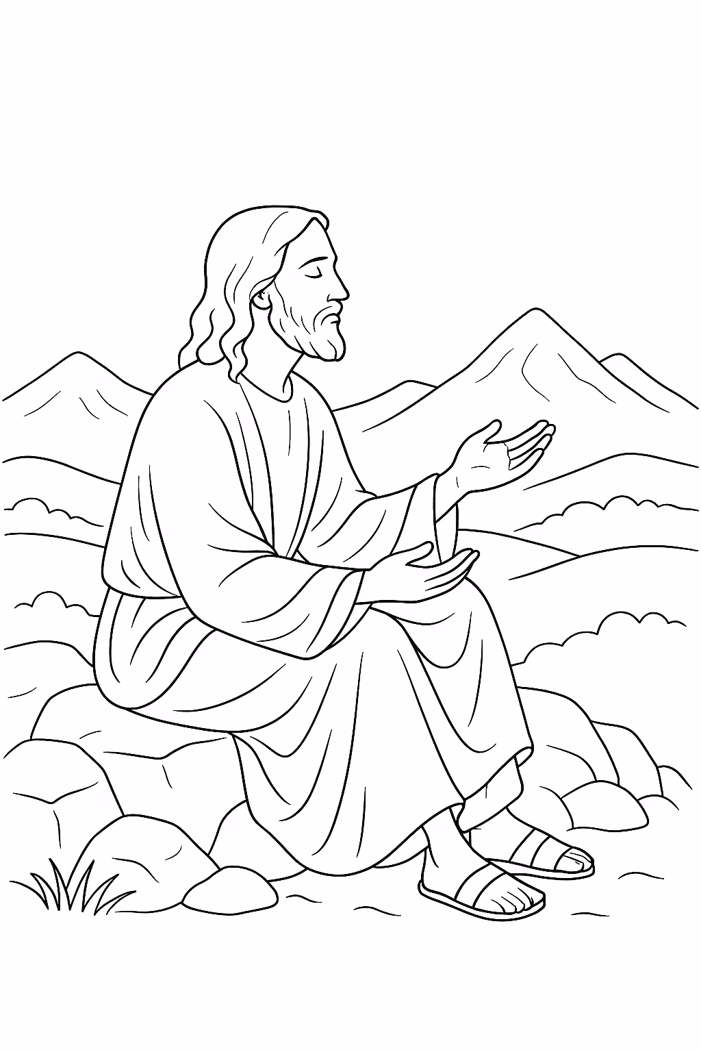 Jesus montanha para colorir — desenho para imprimir
