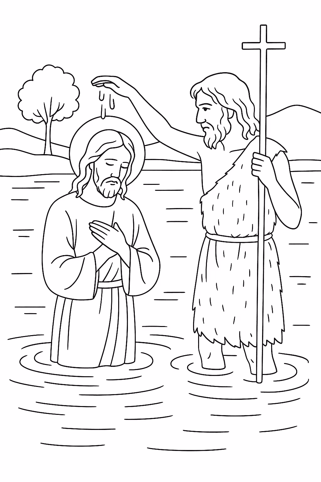 Jesus batismo para colorir — desenho para imprimir