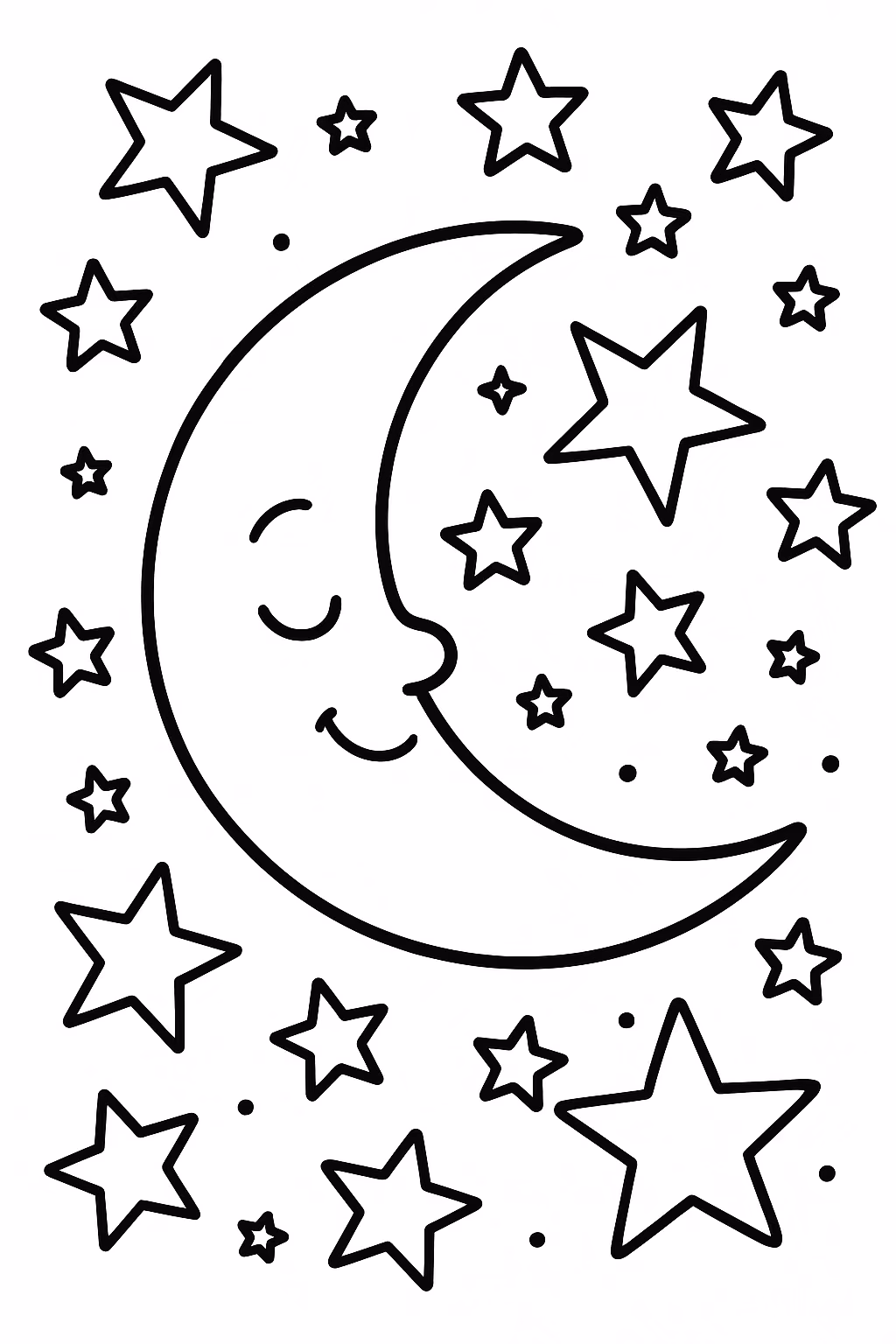 Lua crescente estrelas min para colorir — desenho para imprimir
