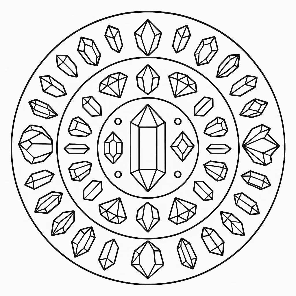 Mandala cristais para colorir — desenho para imprimir