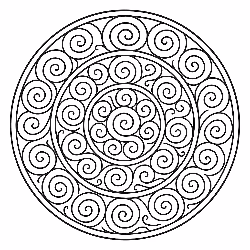 Mandala espirais para colorir — desenho para imprimir