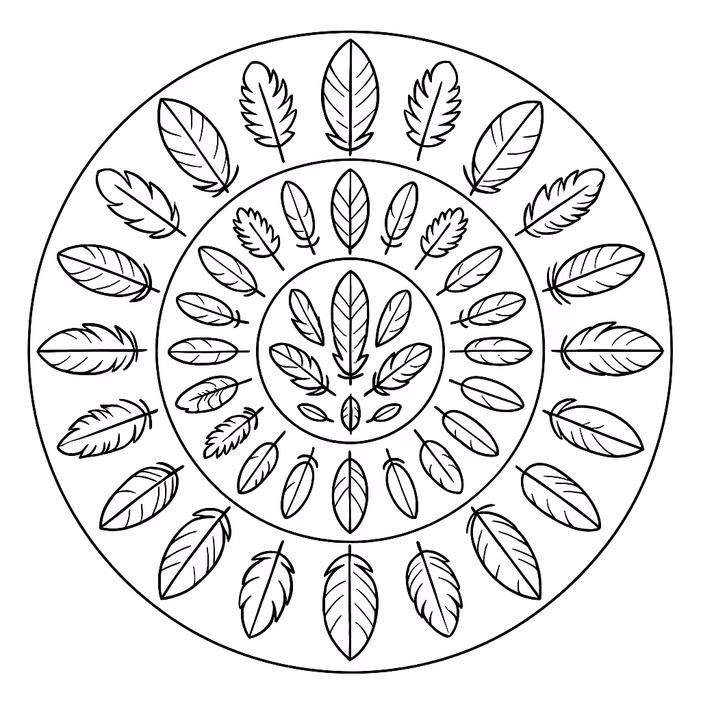Mandala penas para colorir — desenho para imprimir