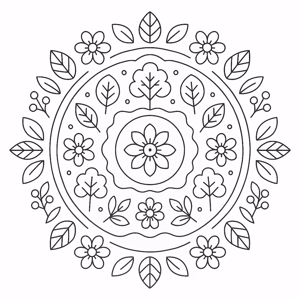 Mandala natureza para colorir — desenho para imprimir