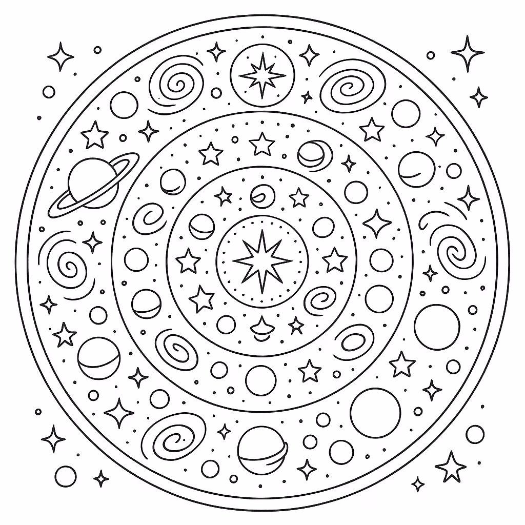 Mandala universo para colorir — desenho para imprimir