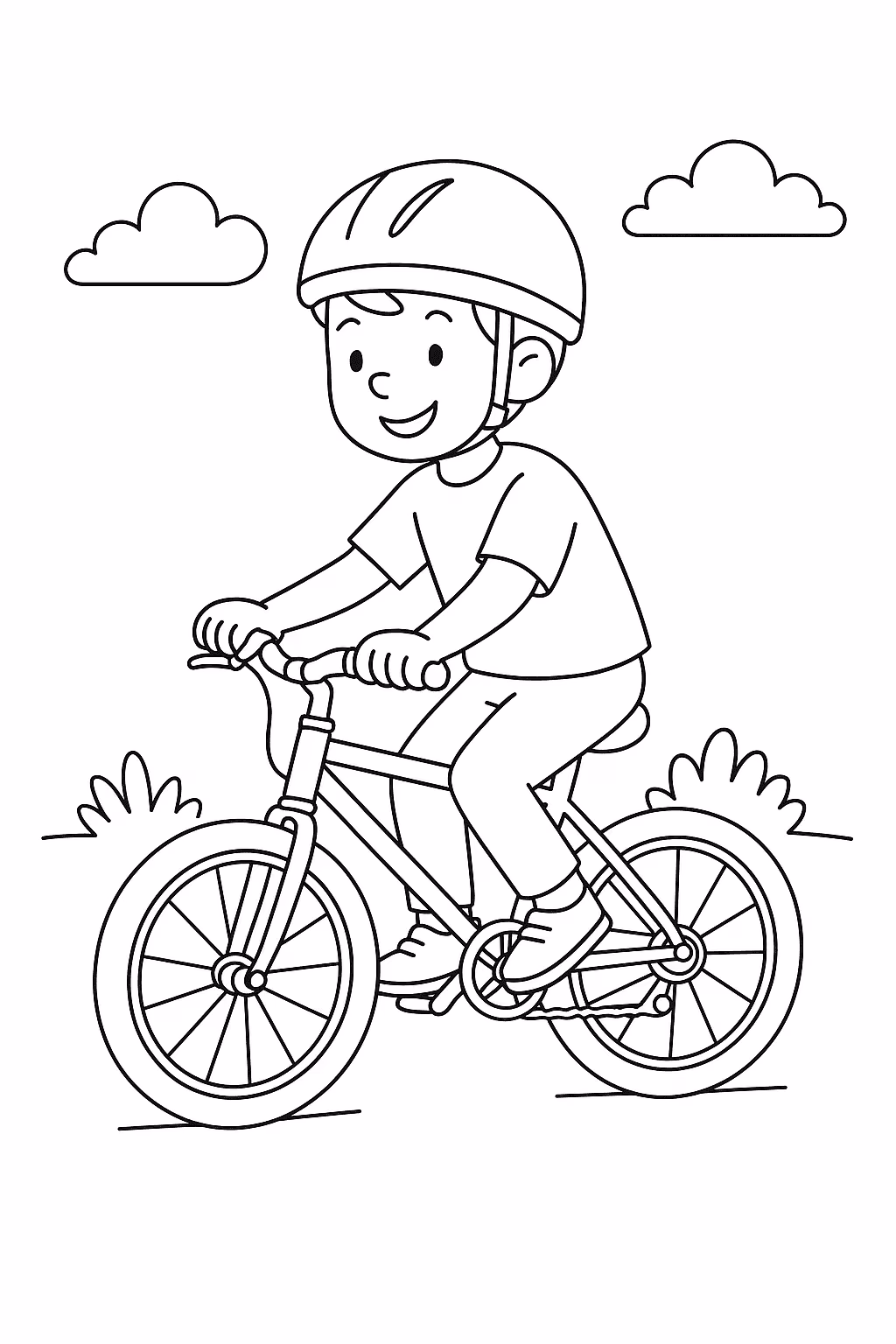Menino bicicleta para colorir — desenho para imprimir