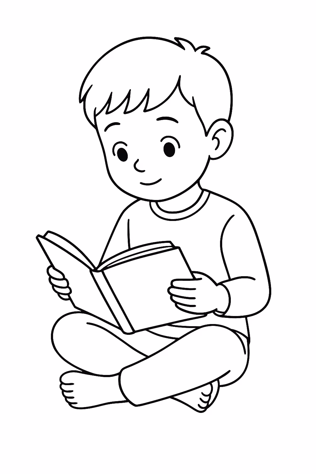 Menino lendo para colorir — desenho para imprimir