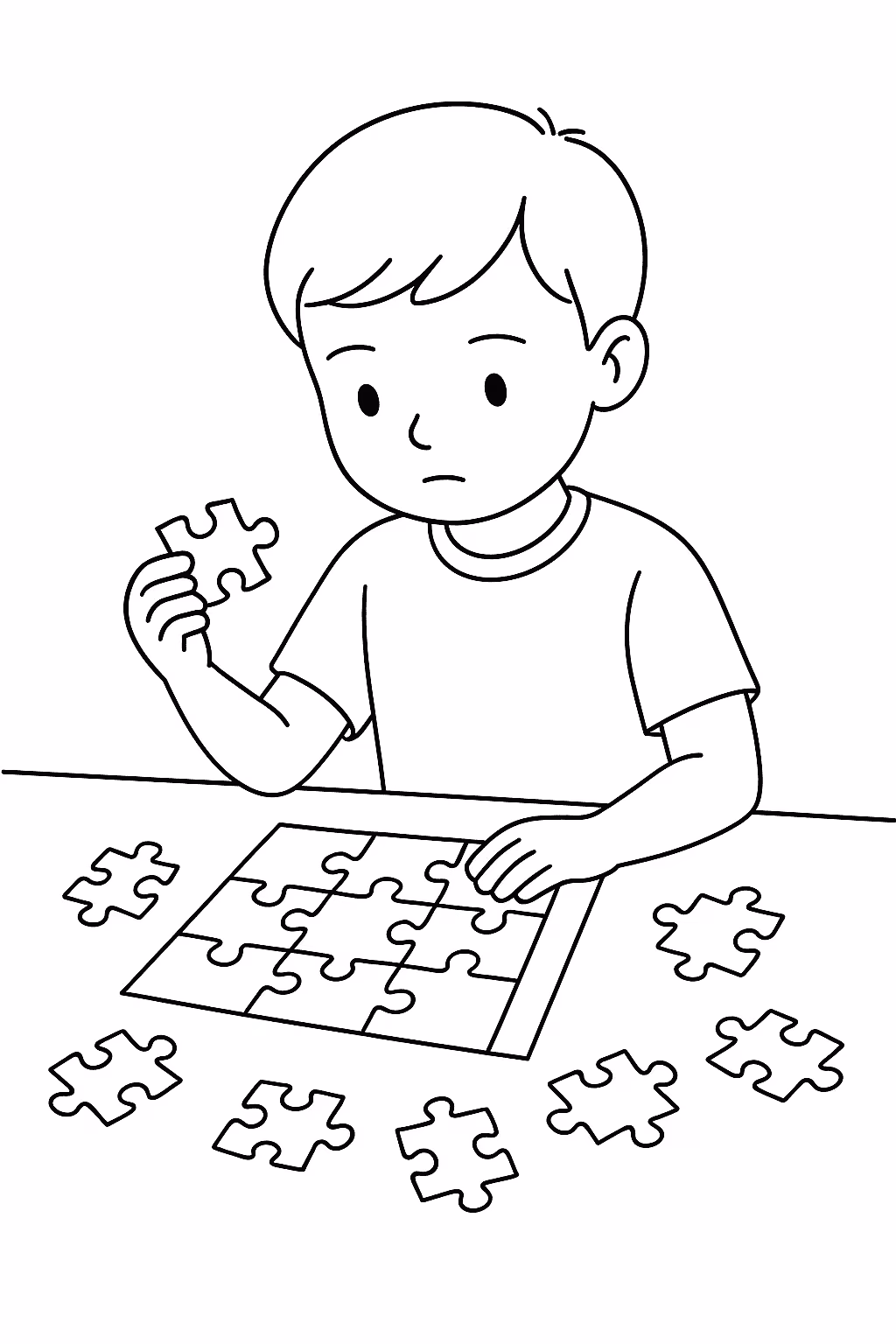 Menino quebra cabeca para colorir — desenho para imprimir