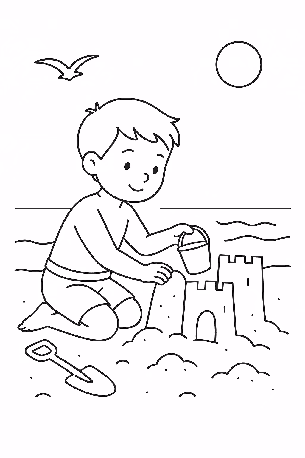Menino praia para colorir — desenho para imprimir