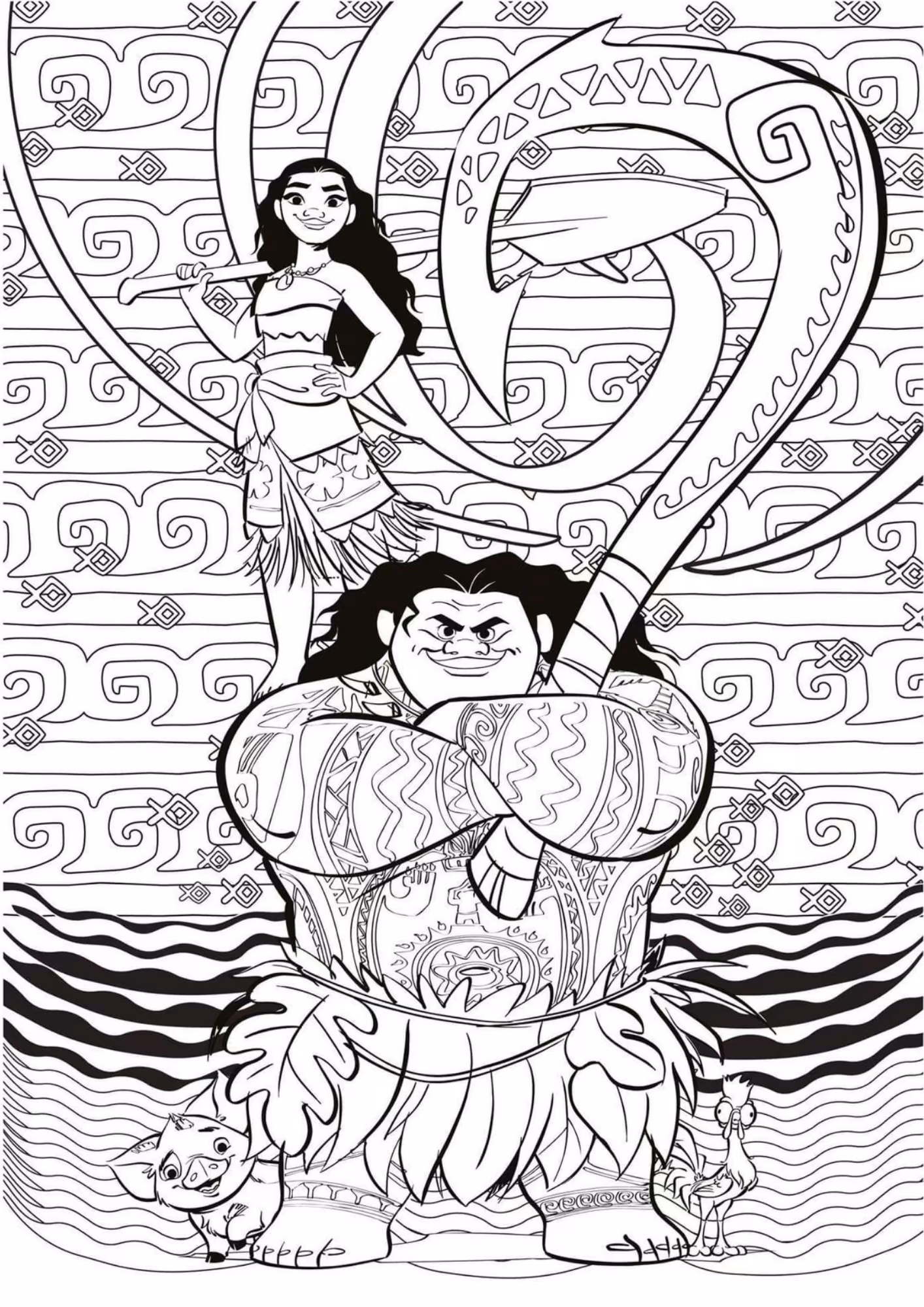 Moana e para colorir — desenho para imprimir