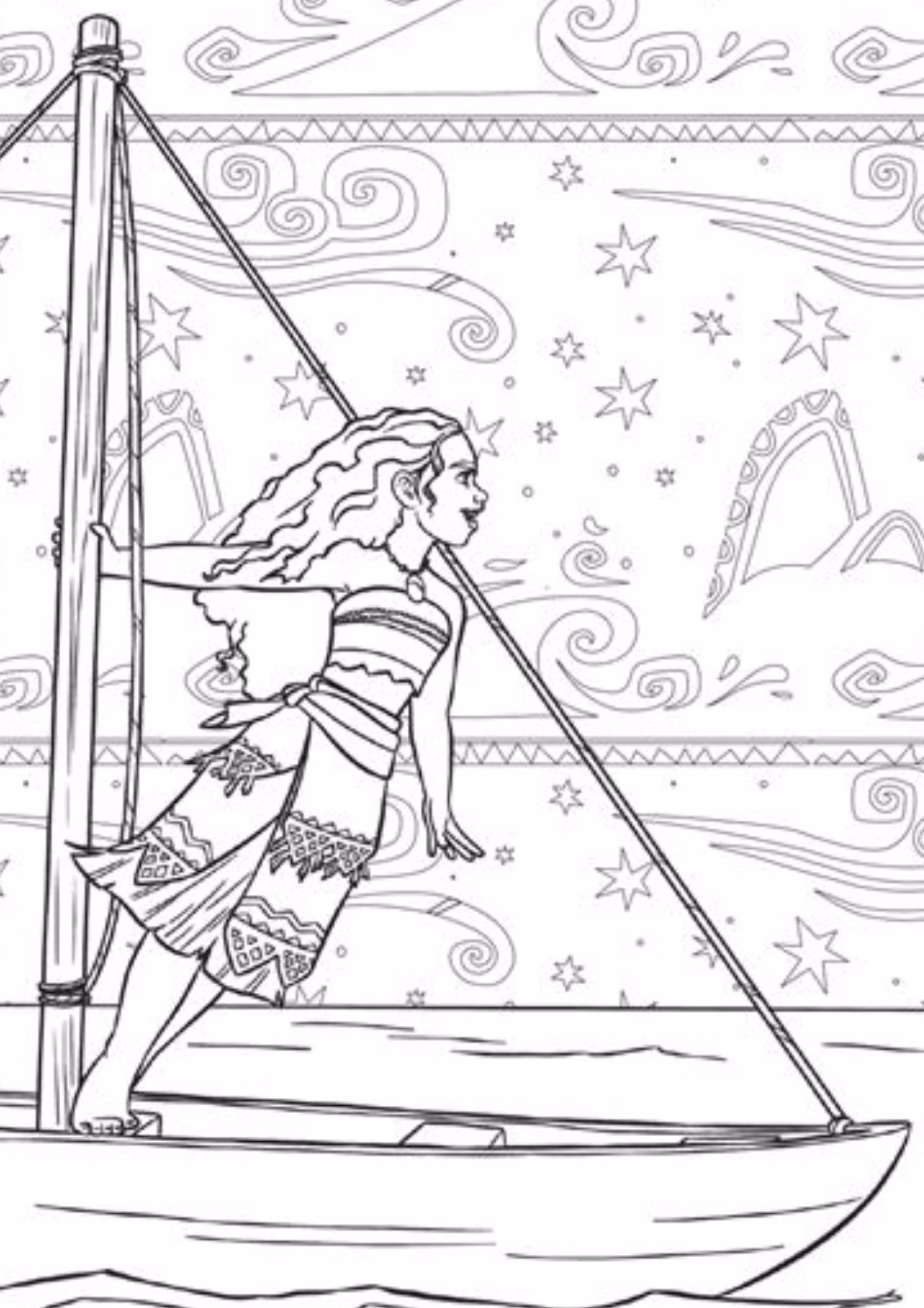 Moana e para colorir — desenho para imprimir