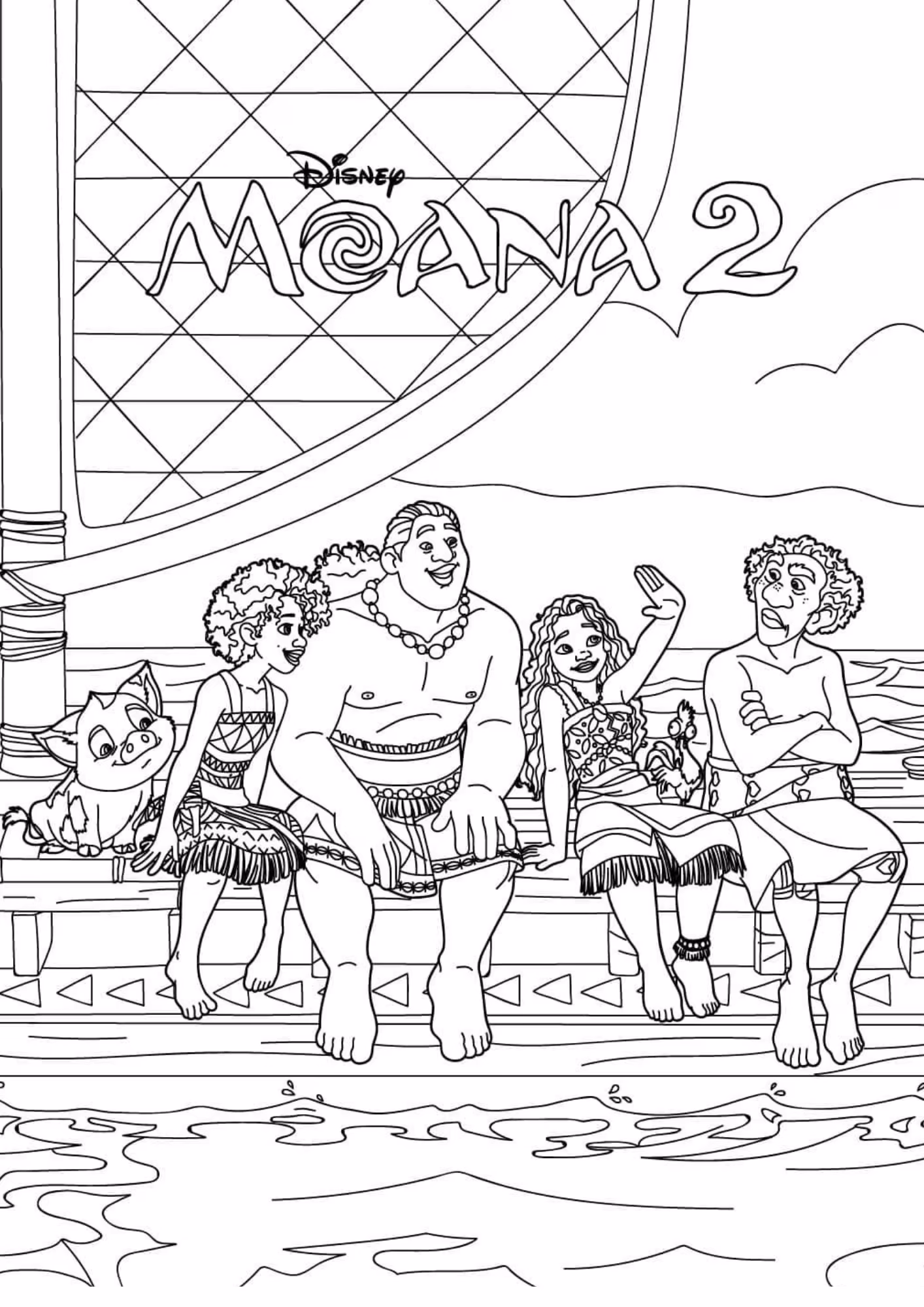 Moana e para colorir — desenho para imprimir