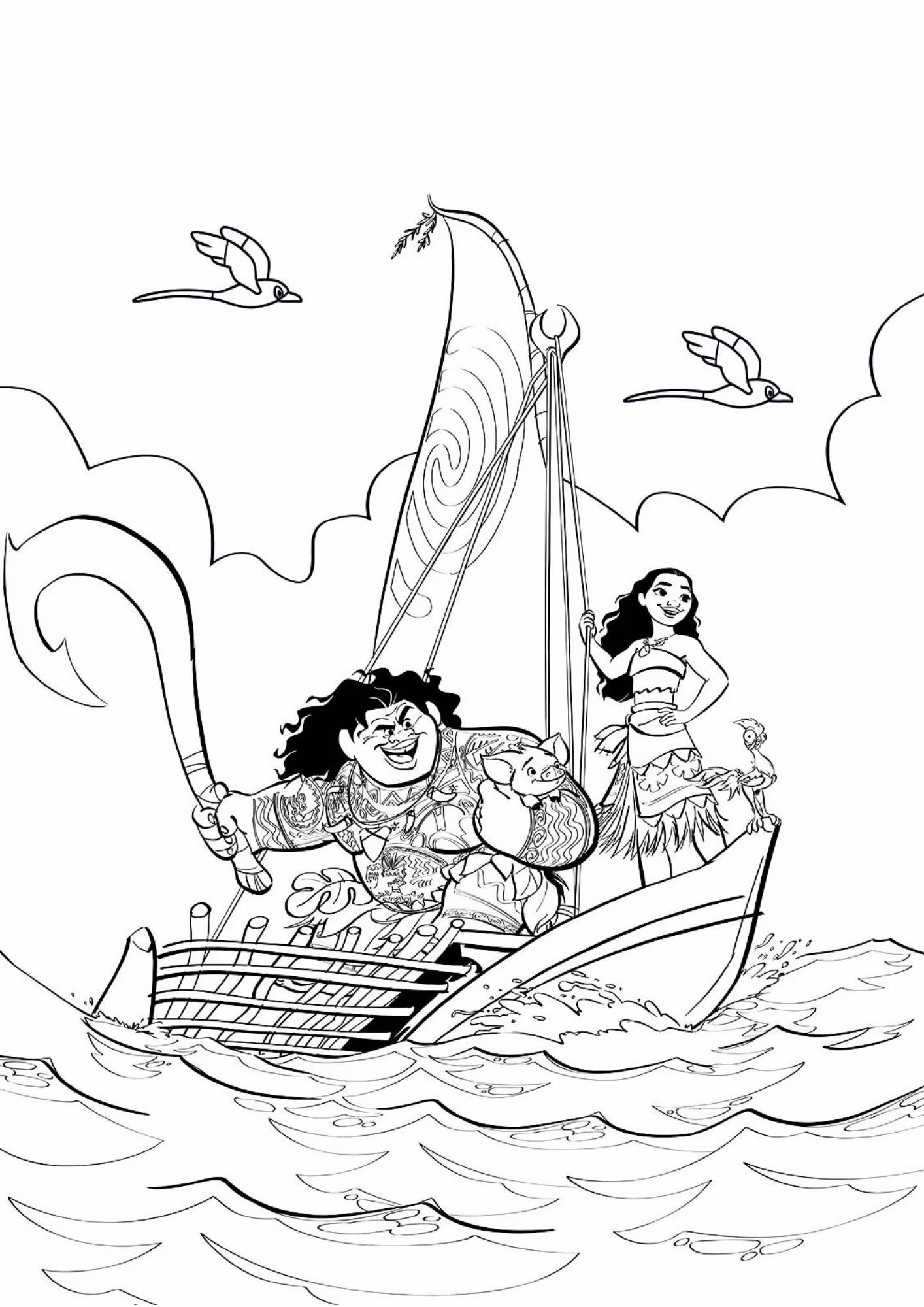 Moana e para colorir — desenho para imprimir