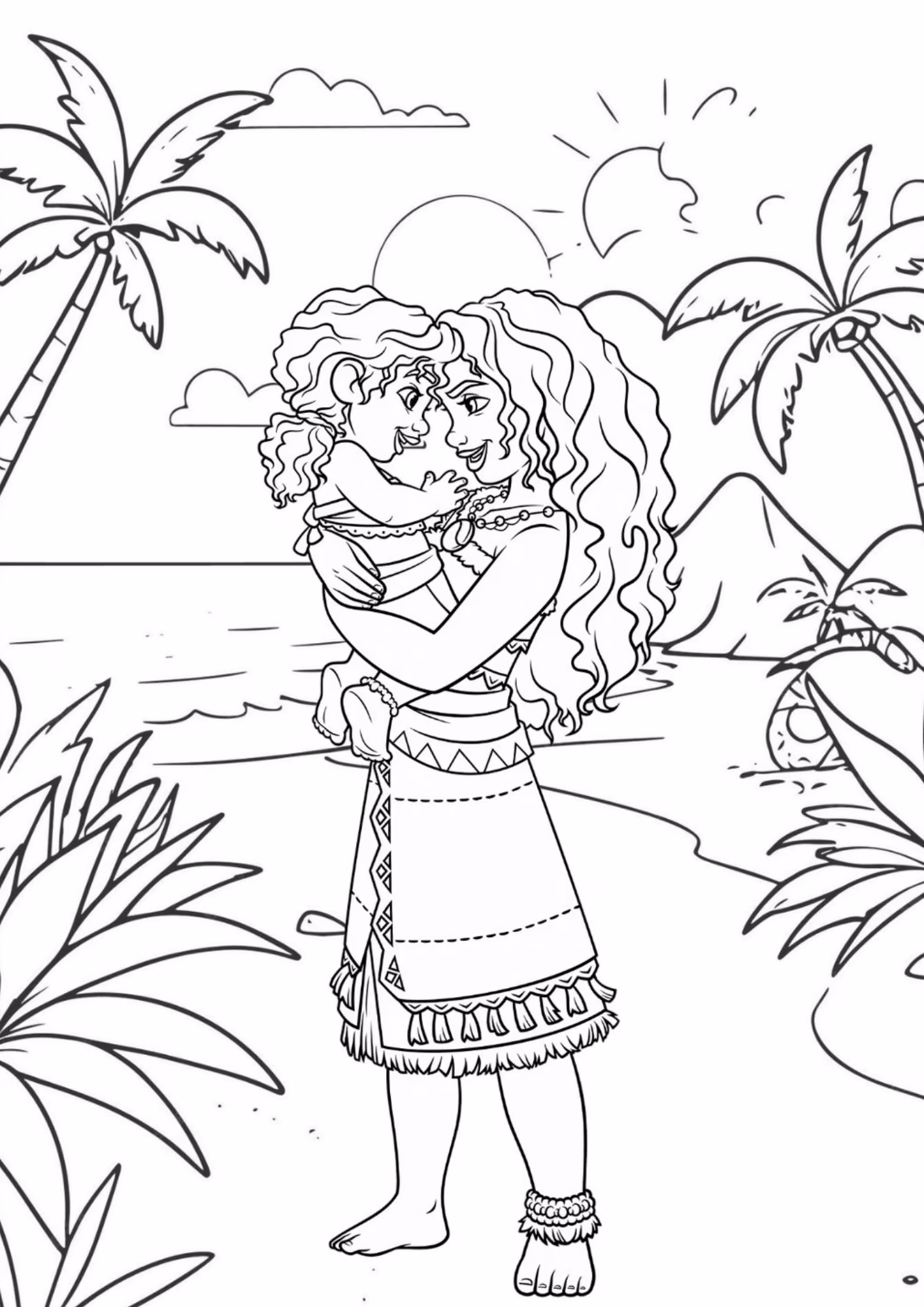 Moana e para colorir — desenho para imprimir