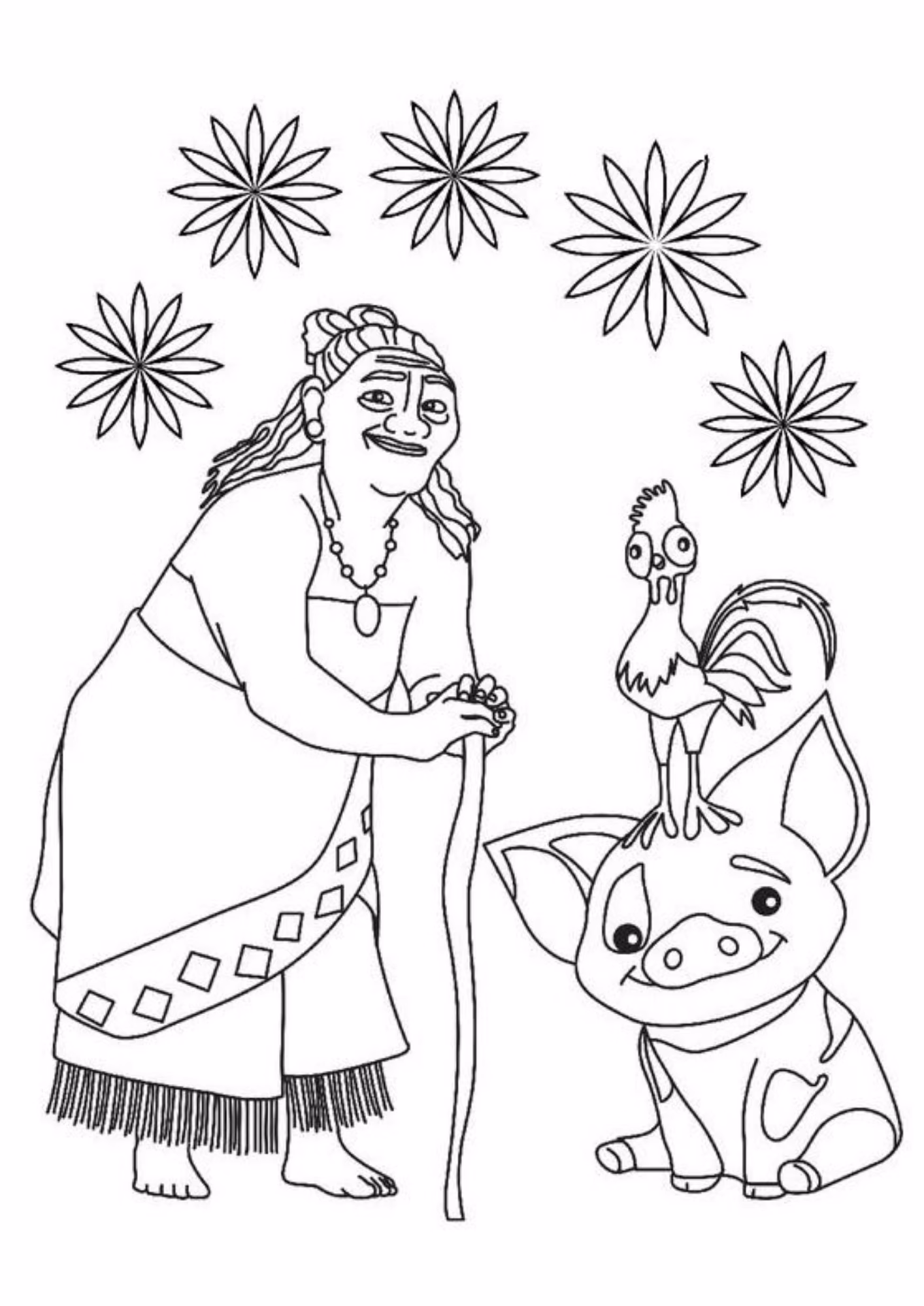 Moana e para colorir — desenho para imprimir