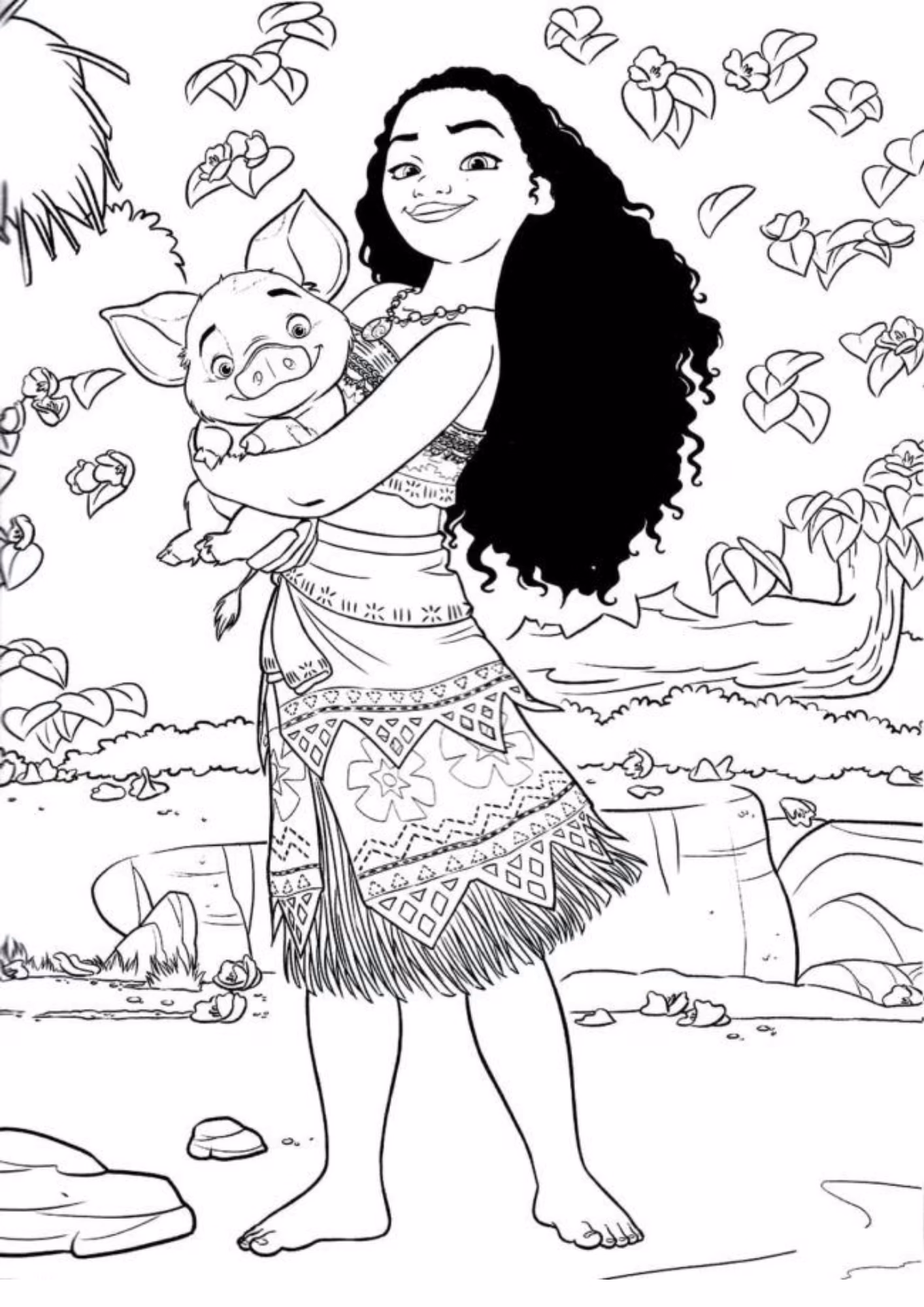 Moana e para colorir — desenho para imprimir
