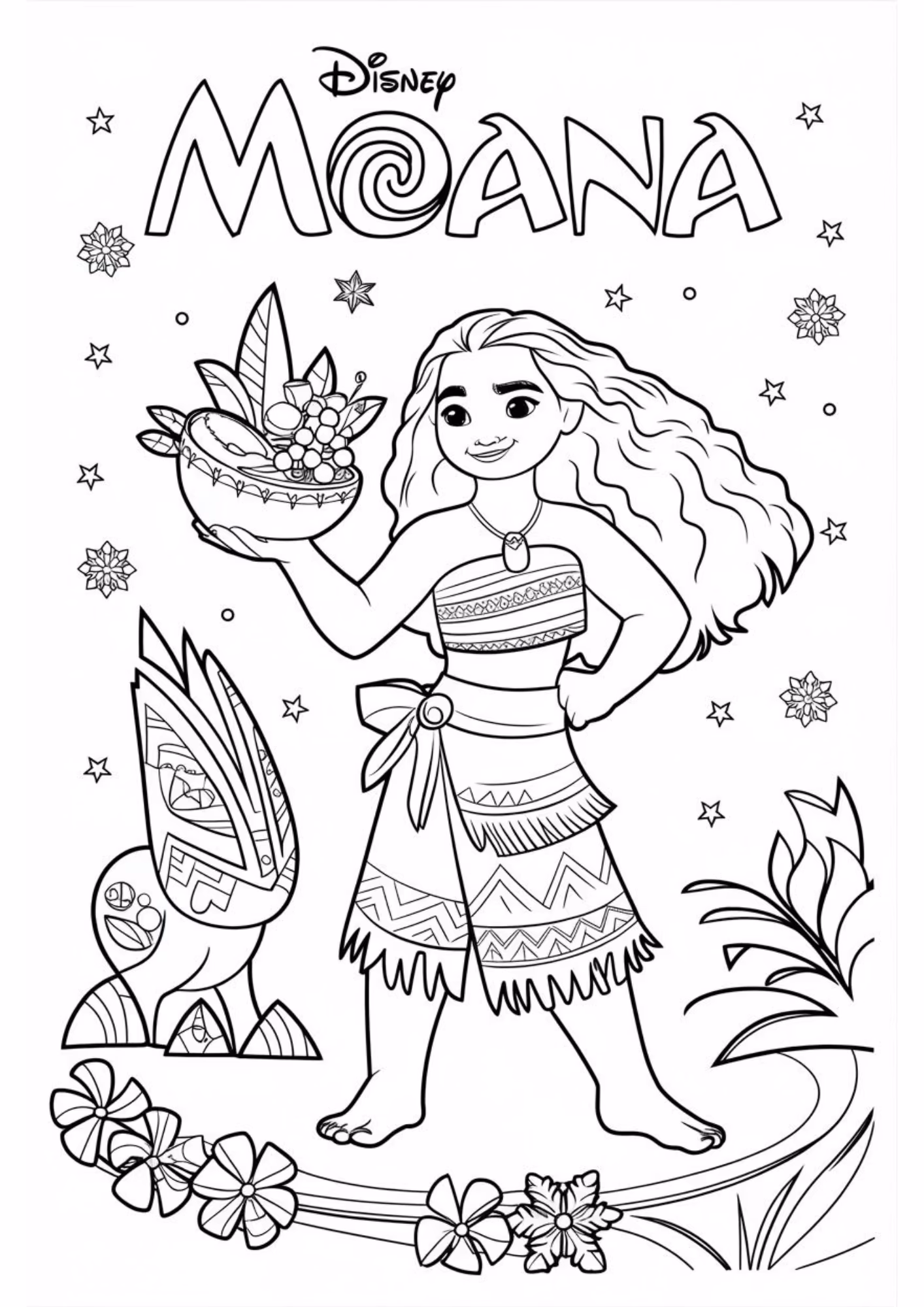 Moana e para colorir — desenho para imprimir