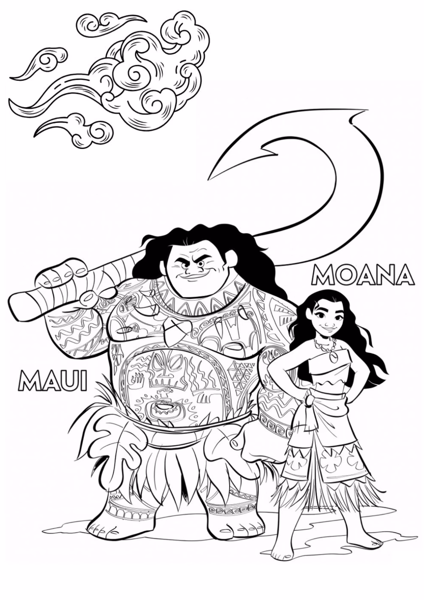 Moana e para colorir — desenho para imprimir