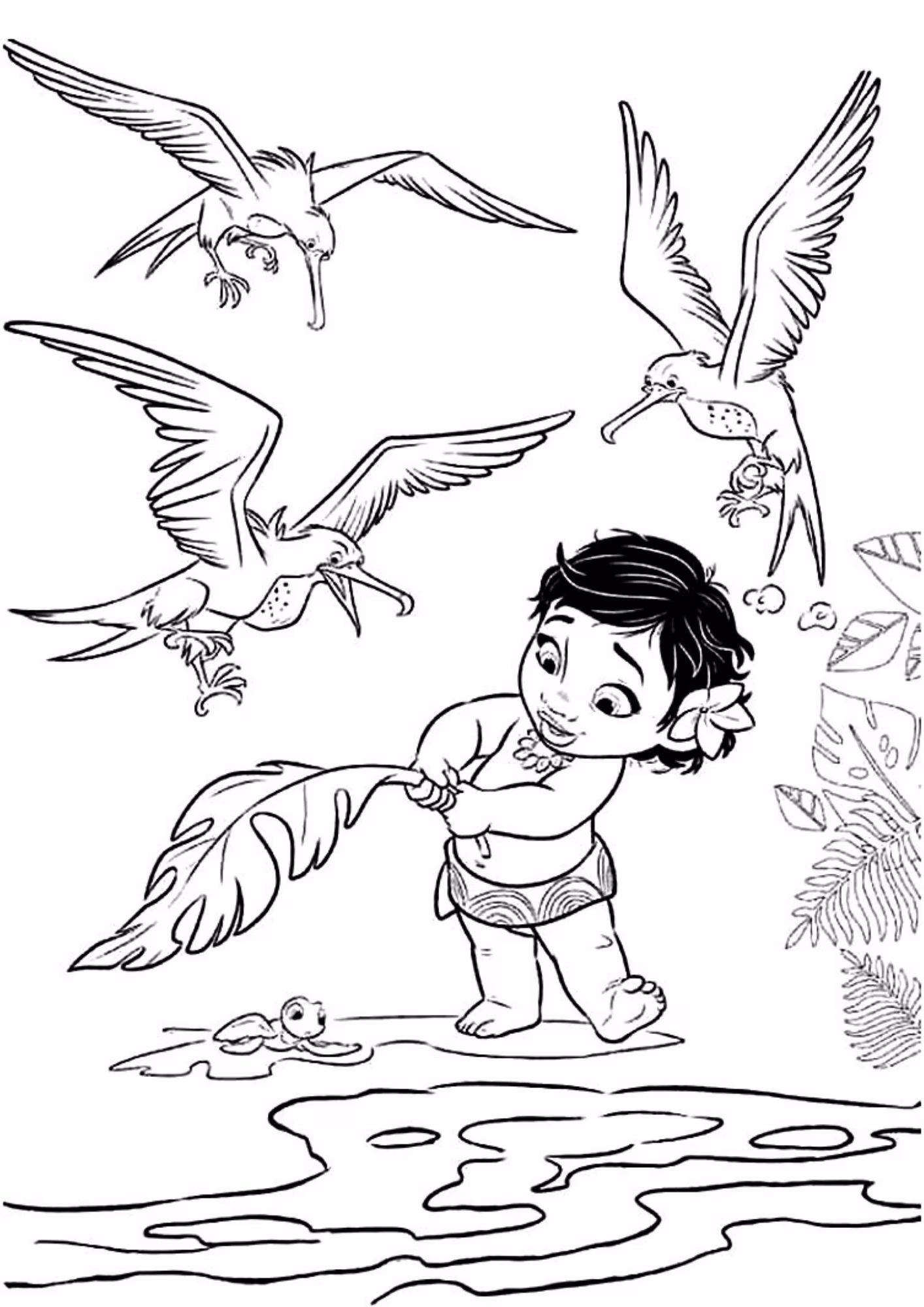 Moana e para colorir — desenho para imprimir