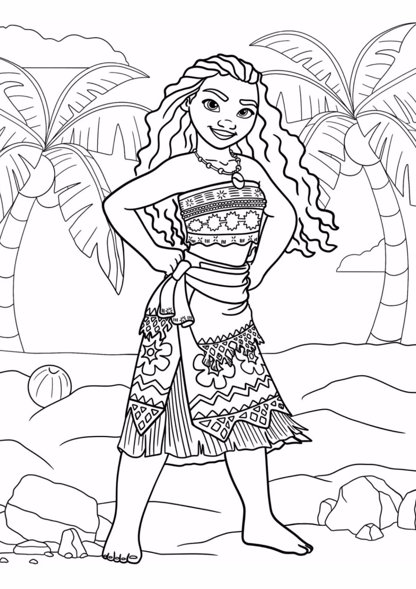 Moana e para colorir — desenho para imprimir