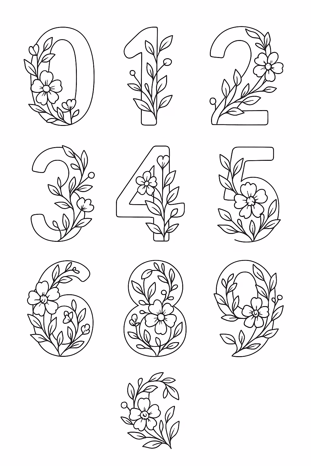 Numeros floral para colorir — desenho para imprimir