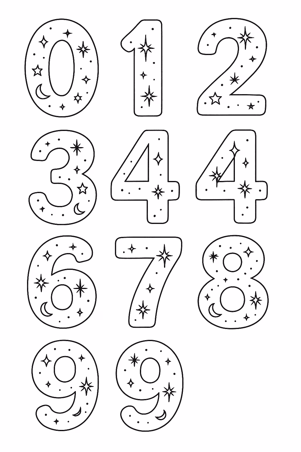 Numeros estrelas para colorir — desenho para imprimir