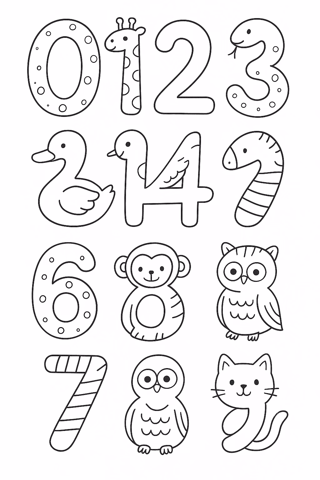 Numeros animais para colorir — desenho para imprimir