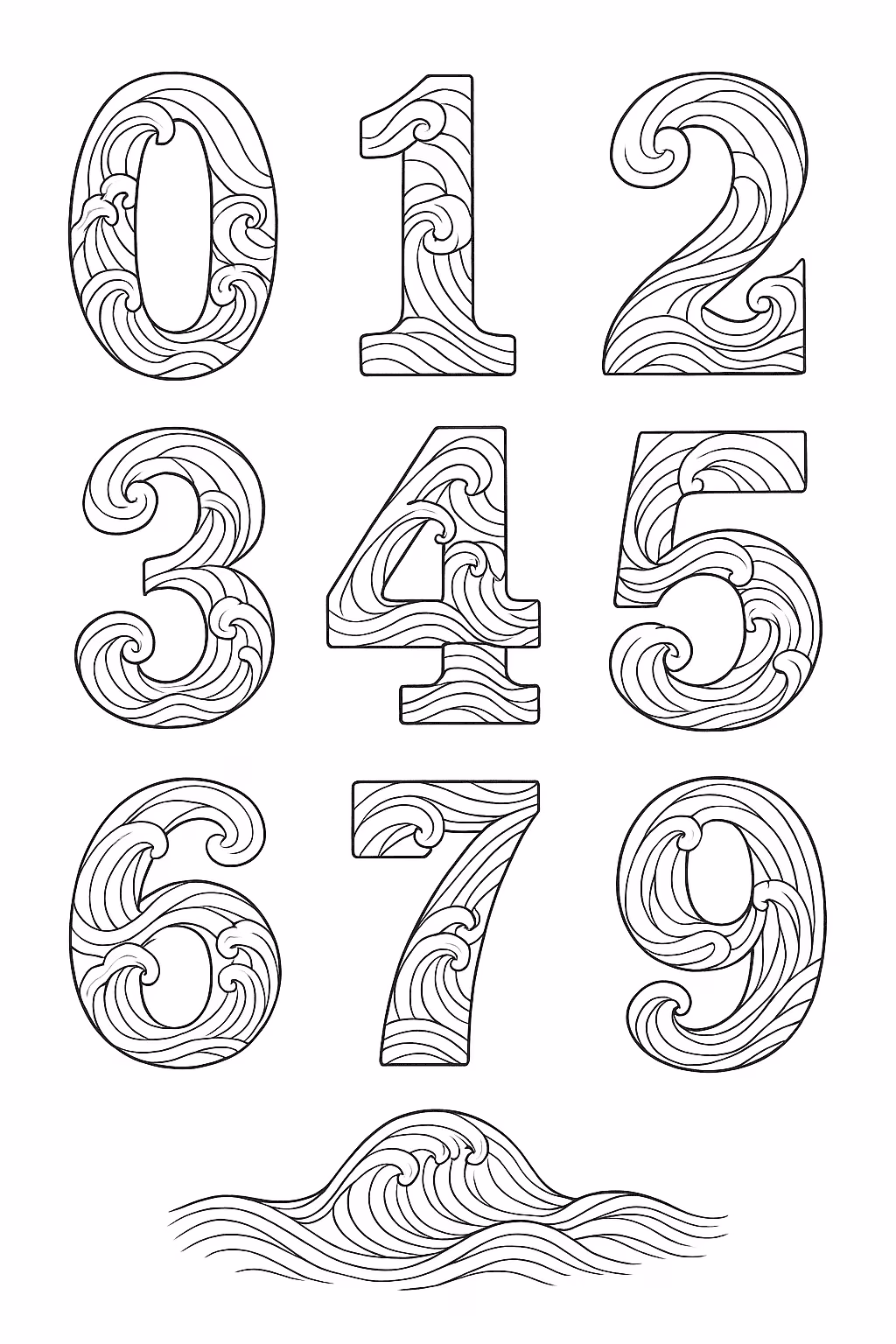 Numeros ondas para colorir — desenho para imprimir