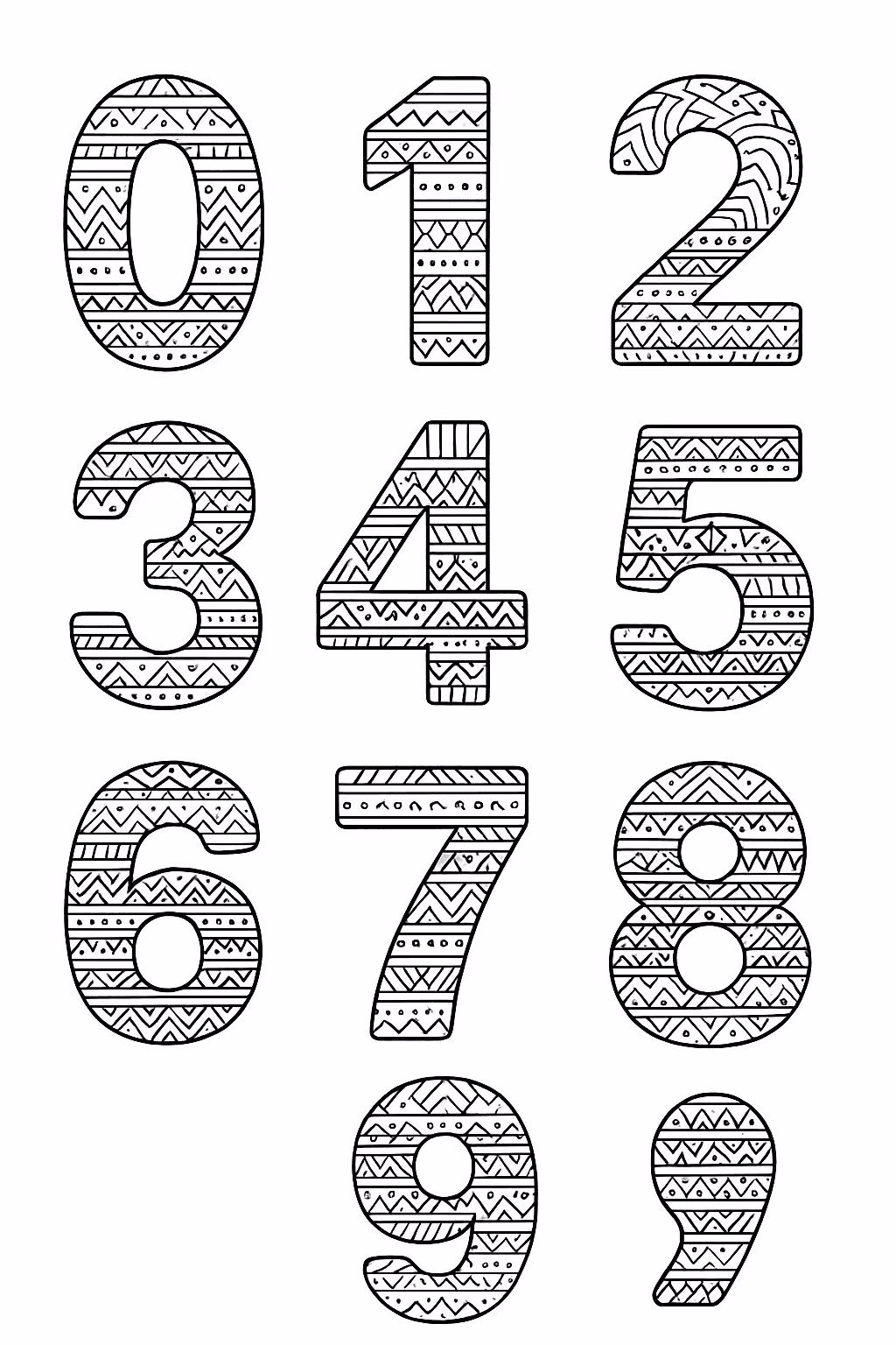 Numeros tribal para colorir — desenho para imprimir