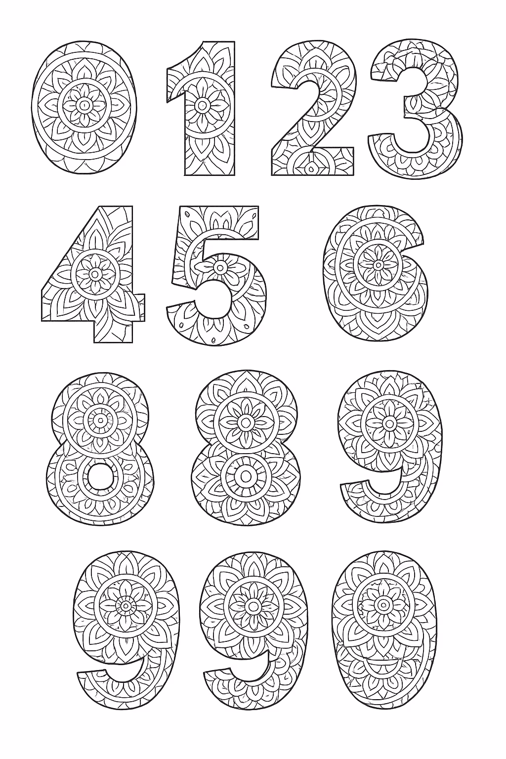 Numeros mandala para colorir — desenho para imprimir