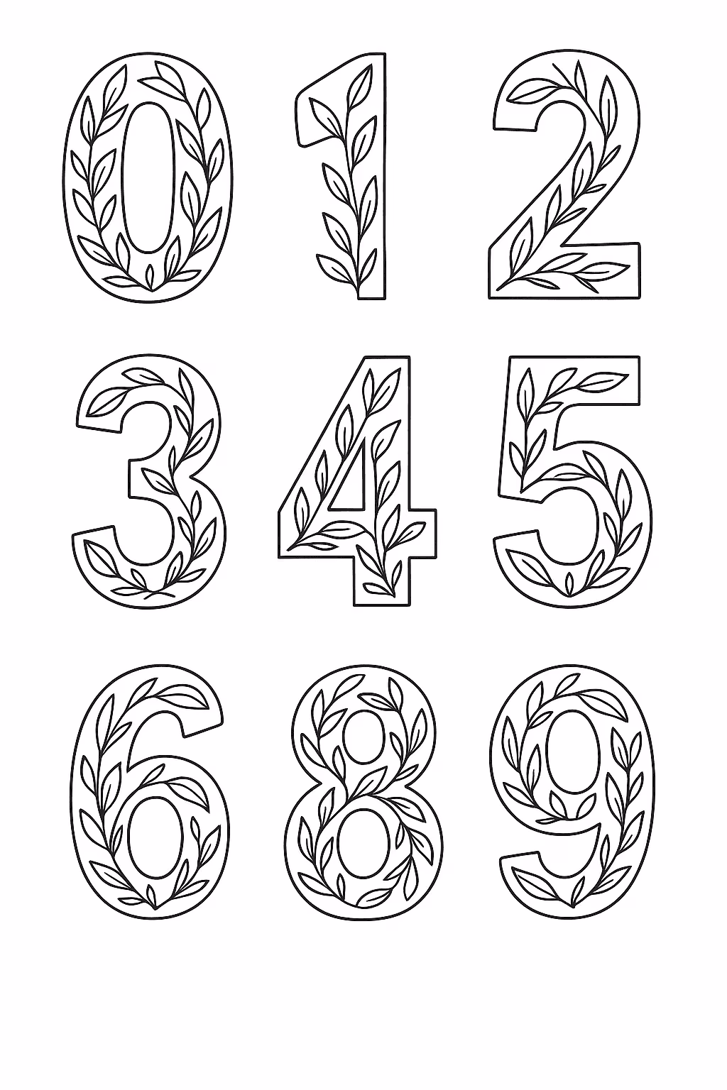Numeros folhas para colorir — desenho para imprimir