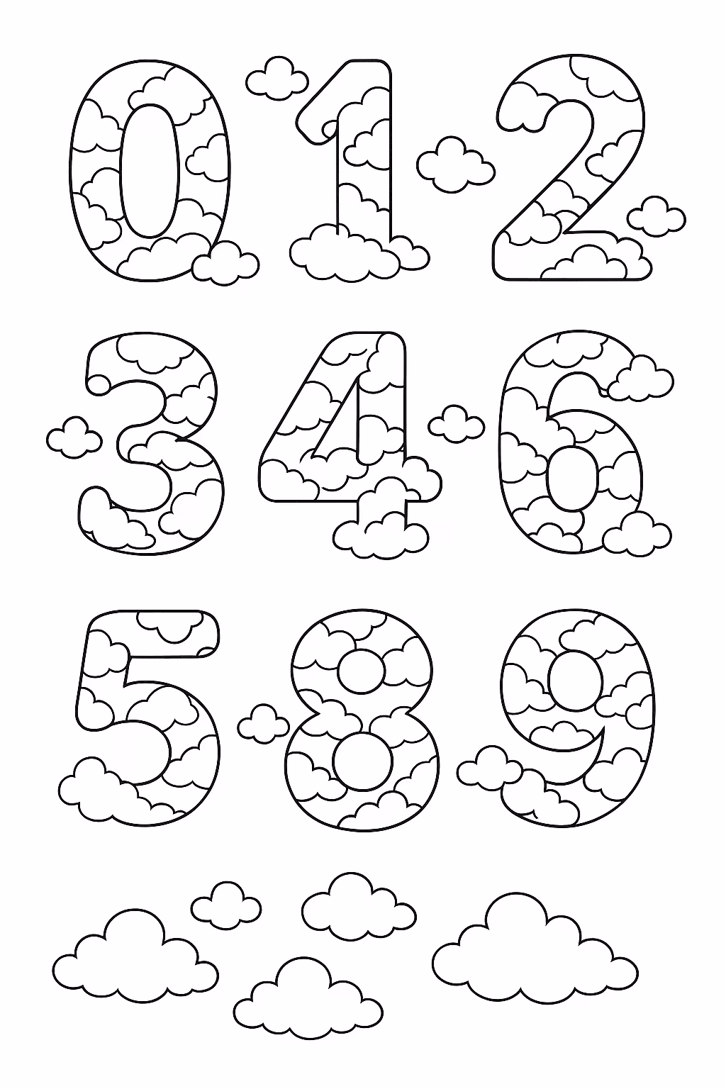 Numeros nuvens para colorir — desenho para imprimir