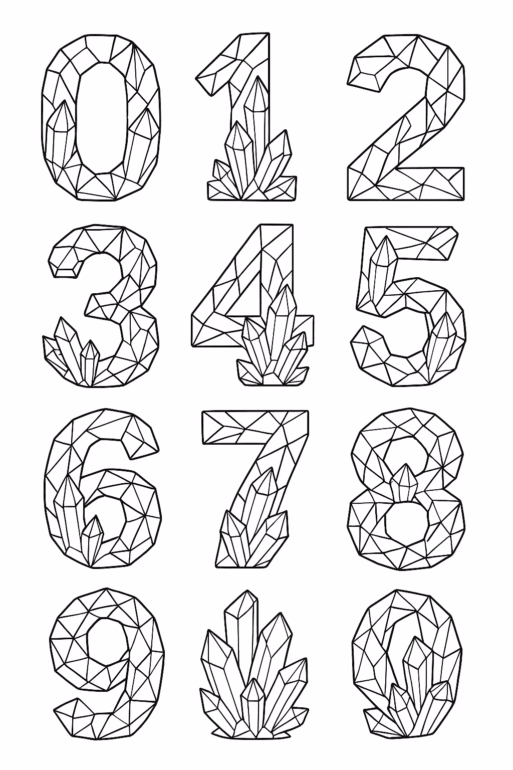 Numeros cristais para colorir — desenho para imprimir