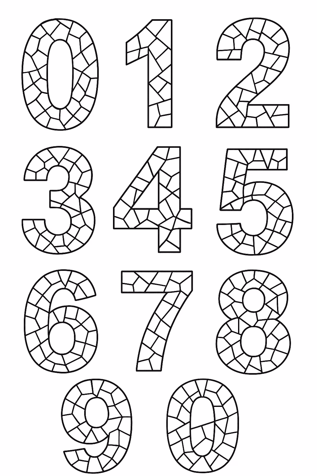 Numeros mosaico para colorir — desenho para imprimir