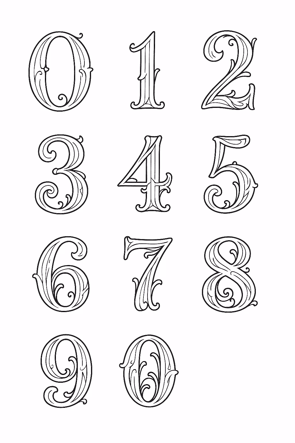 Numeros vintage para colorir — desenho para imprimir