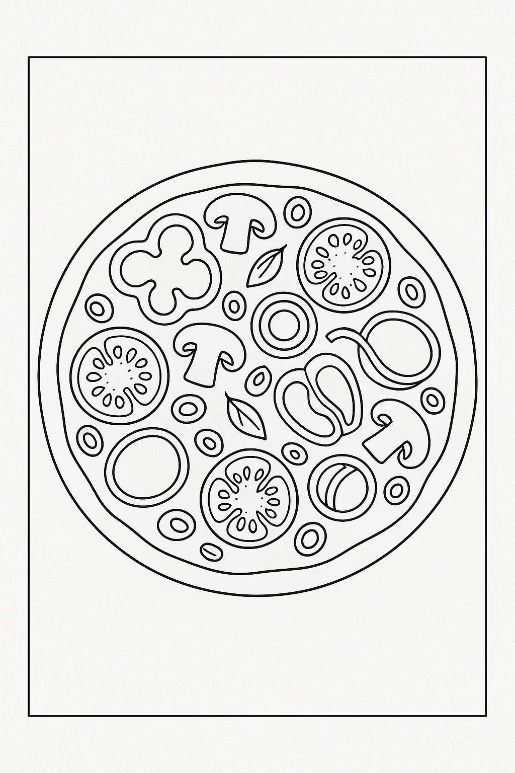 Pizza vegetariana para colorir — desenho para imprimir