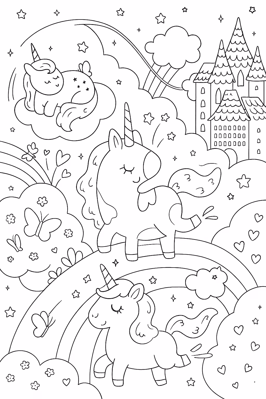 Unicornio e para colorir — desenho para imprimir