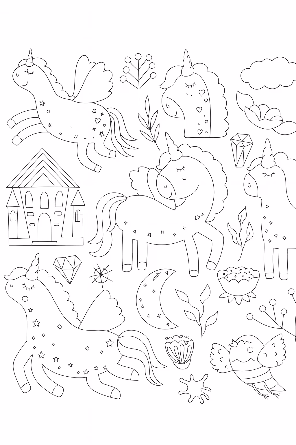 Unicornio e para colorir — desenho para imprimir