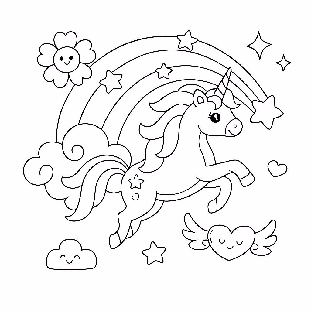 Unicornio e para colorir — desenho para imprimir