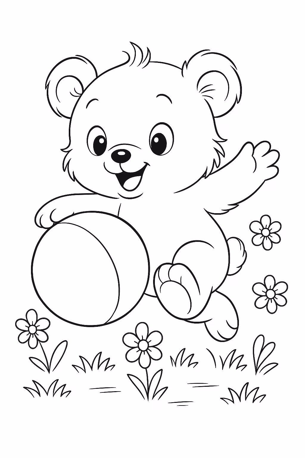 Ursinho brincando min para colorir — desenho para imprimir
