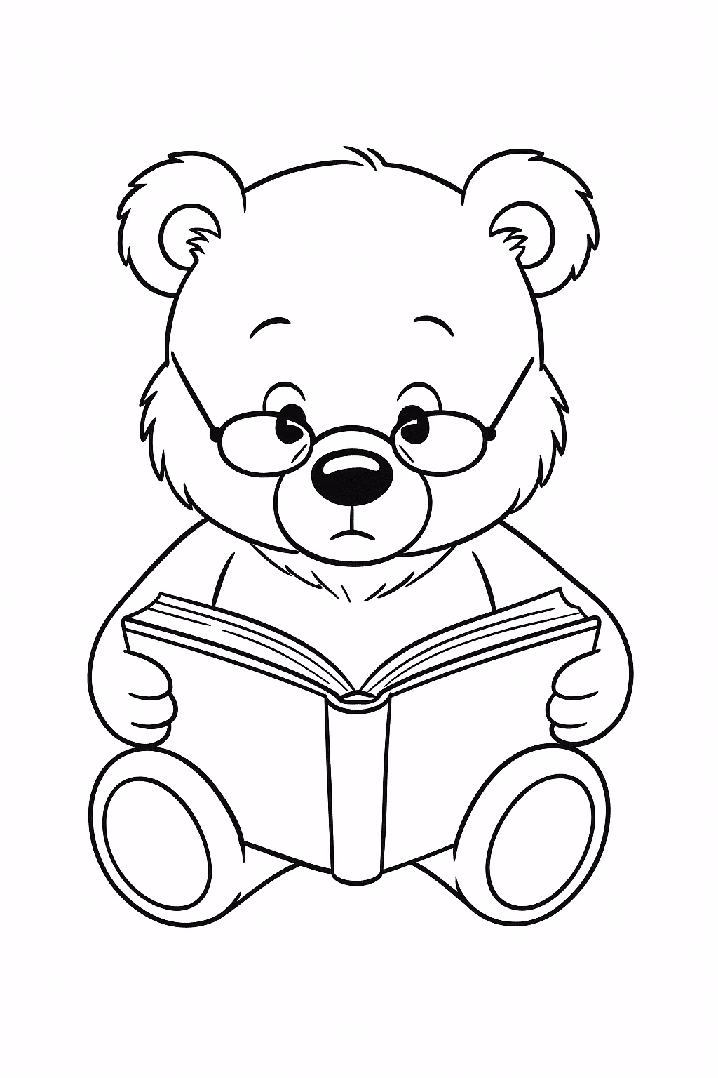 Ursinho lendo min para colorir — desenho para imprimir