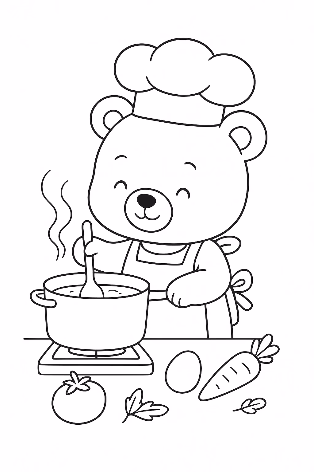 Ursinho cozinhando min para colorir — desenho para imprimir