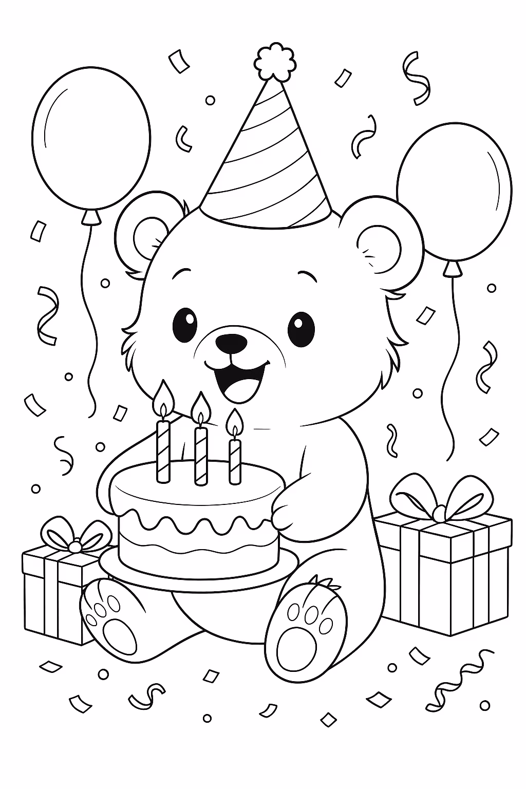 Ursinho aniversario min para colorir — desenho para imprimir