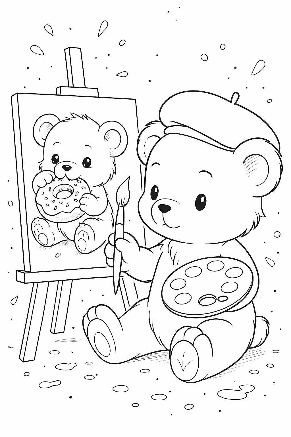 Ursinho pintor min para colorir — desenho para imprimir