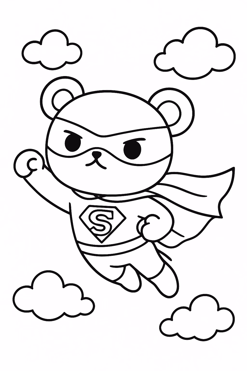 Ursinho super heroi min para colorir — desenho para imprimir