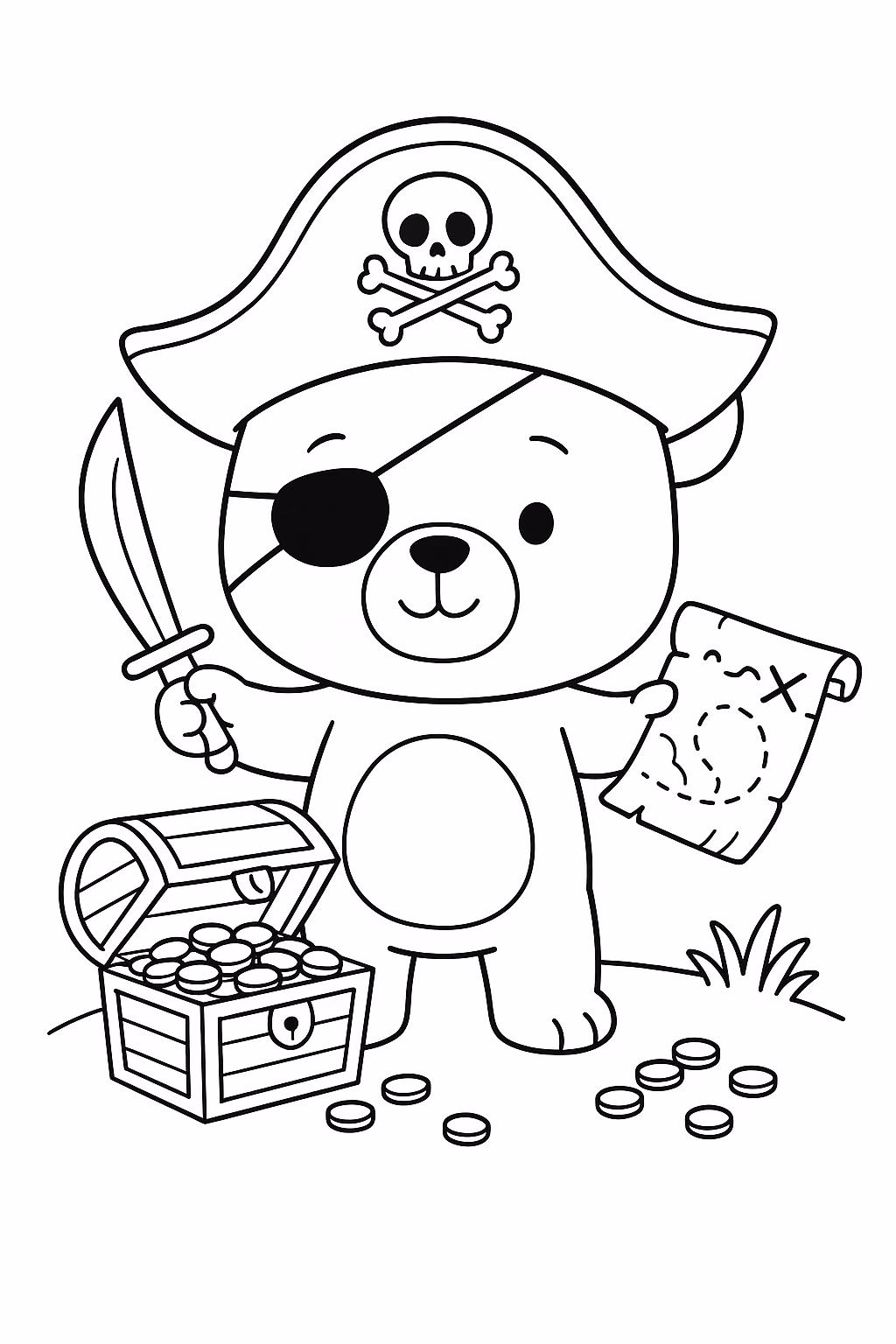 Ursinho pirata min para colorir — desenho para imprimir