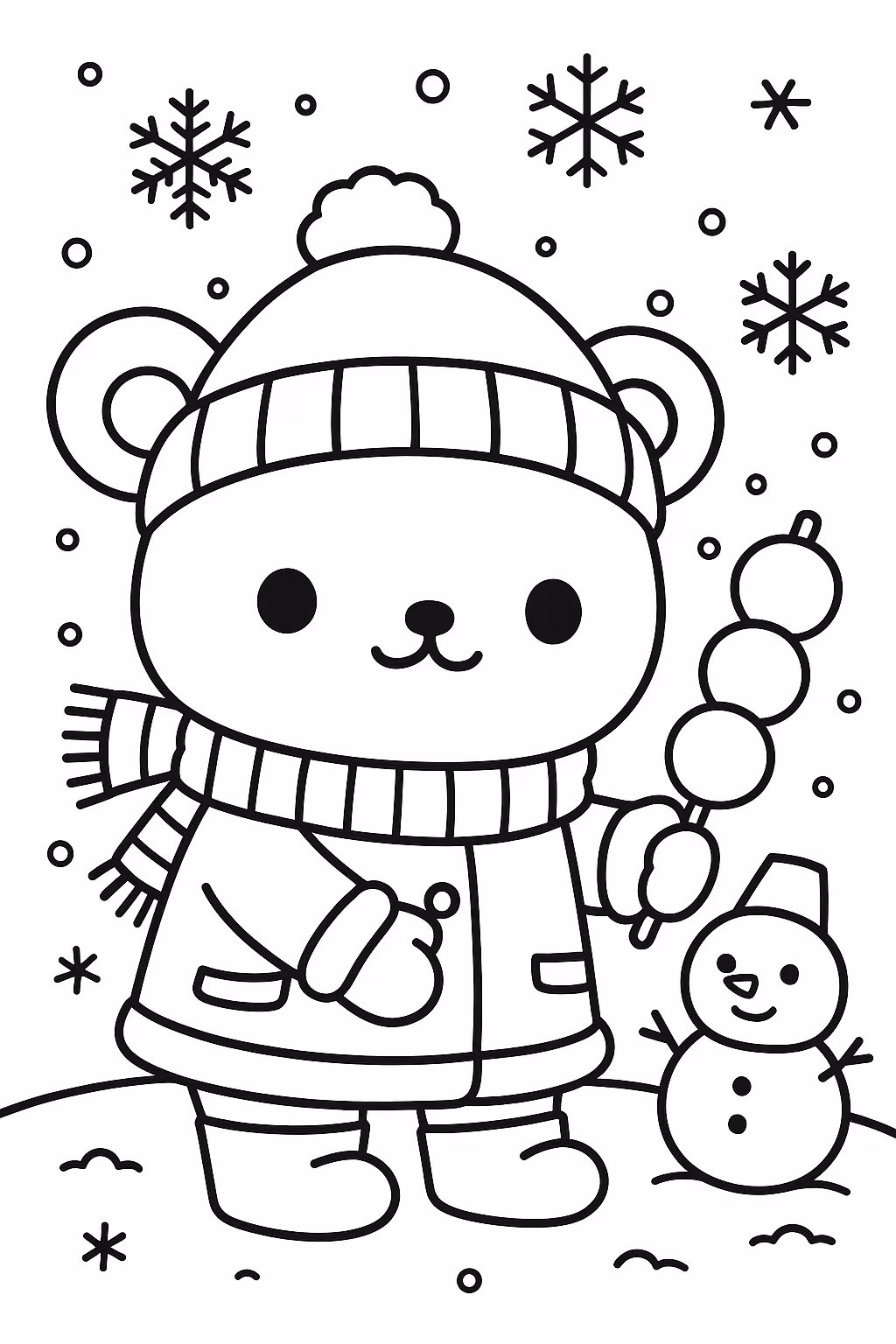 Ursinho inverno min para colorir — desenho para imprimir